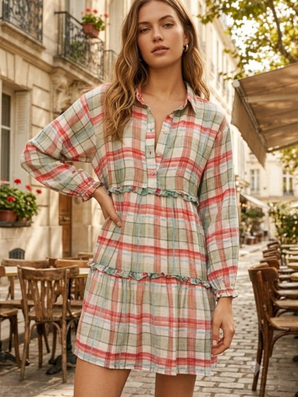 Anthropologie Maeve Bettina Tiered Mini Shirtdress